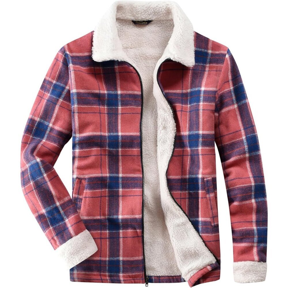 Women's Lined Red/Blue Fleece Flannel Collar Vest Shirt Jackets Zip Closures